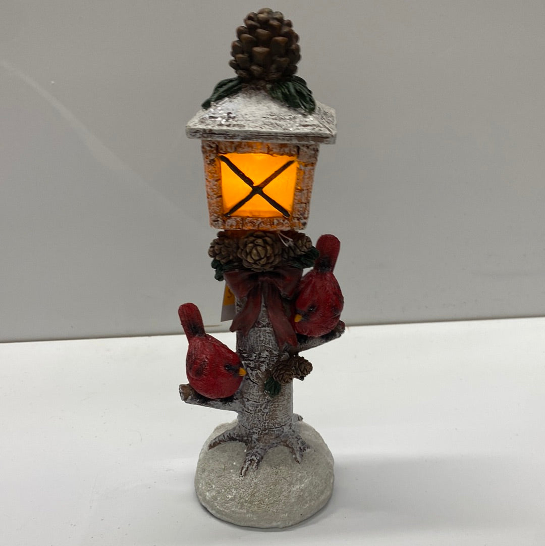 Lighted Resin Lamp Post with Cardinals (9.8”H)