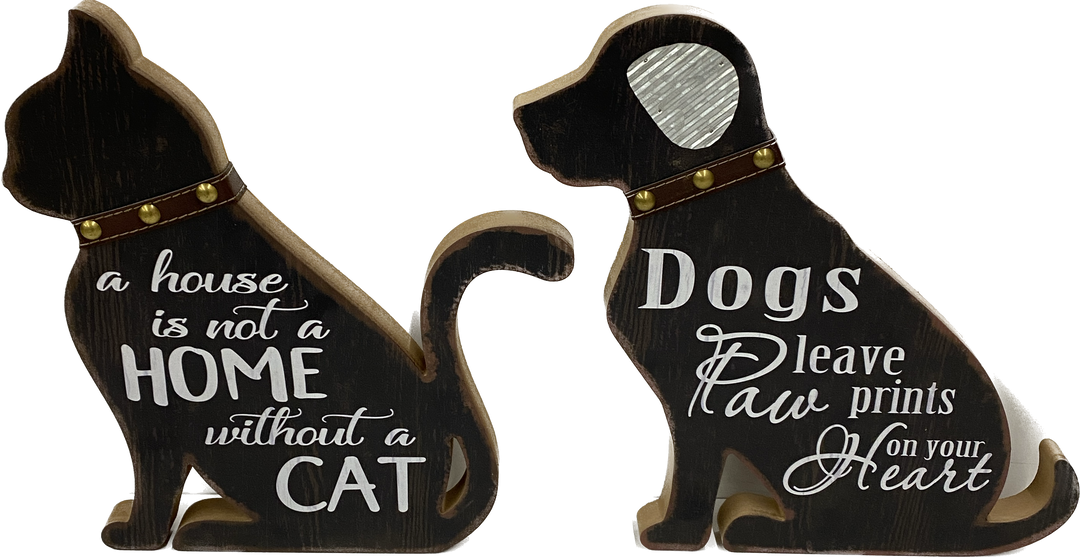 Wood Dog or Cat Block Sign 15.1"H