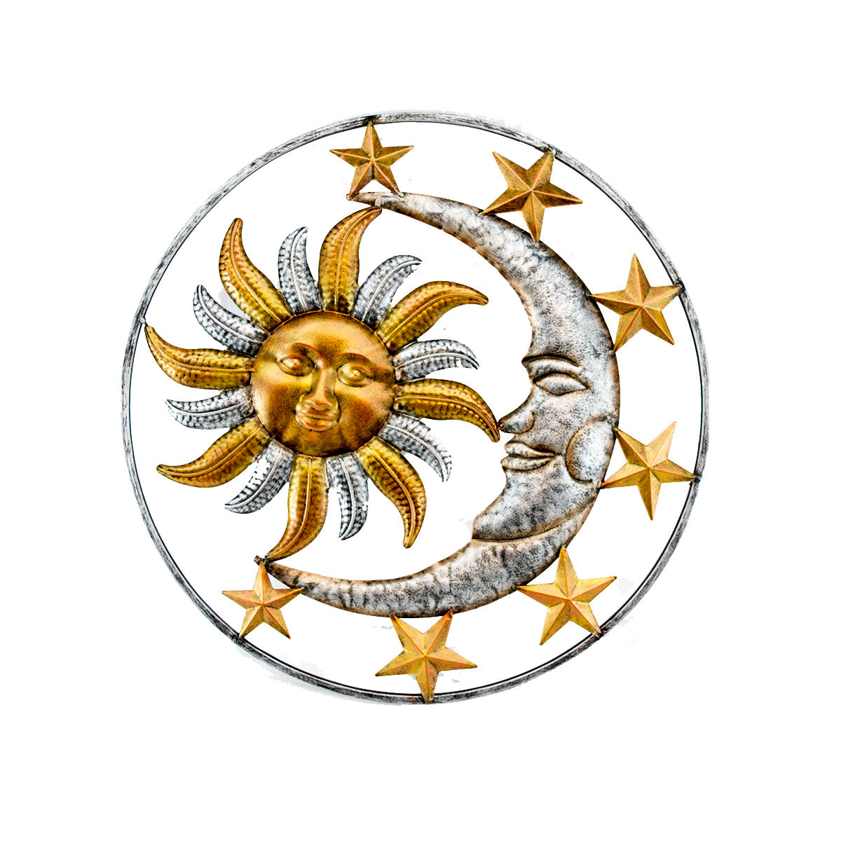 17" Metal Sun and Moon Wall Plaque