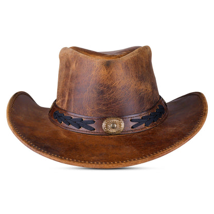 Unisex Shapeable Western Brown Leather Outback Cowboy Hat