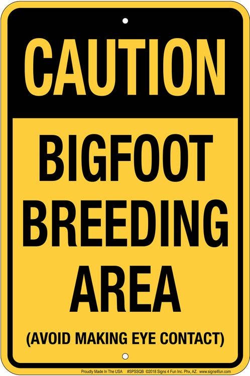 Bigfoot Breeding Area - Parking sign
