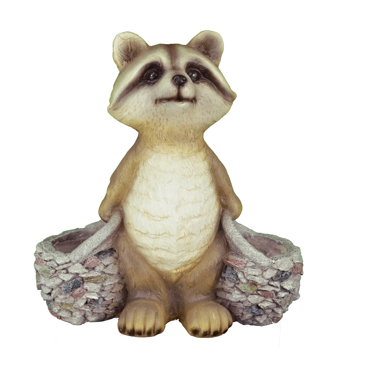 Raccoon Double Planter w/ Faux Stone Detailing