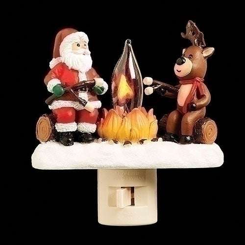 4.25"H SANTA & REINDEER CAMP FIRE NIGHT LIGHT