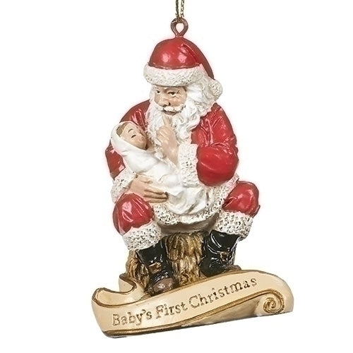 3"H SANTA WITH BABY ORNAMENT BABY'S 1ST