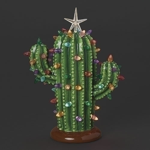 12.5"H LIGHTED CERAMIC CACTUS