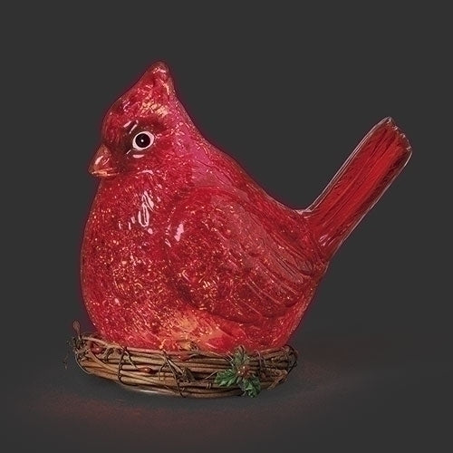 8.75"H LIGHTED SWIRL CARDINAL SITTING IN NEST