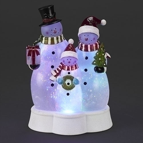 9.75"H LIGHTED SWIRL 3 SNOWMAN FAMILY