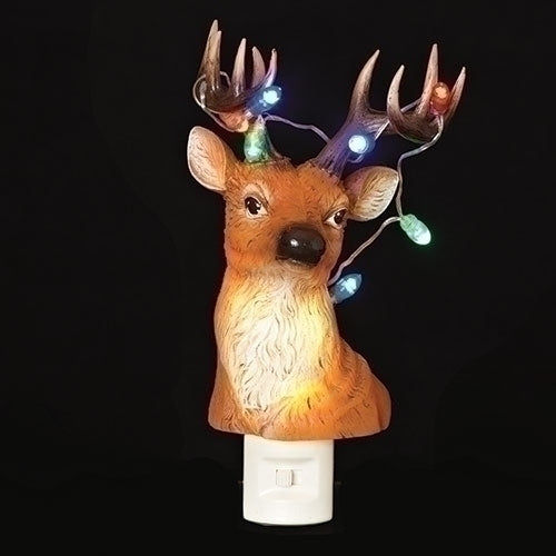 8.75"H REINDEER NIGHT LIGHT BLINKING LED ON ANTLERS