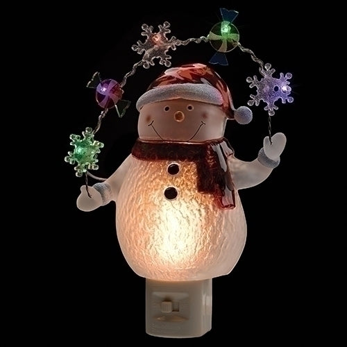 7.7" SNOWMAN W/LED NIGHT LIGHT SNOWFLAKE/CANDY ICONS