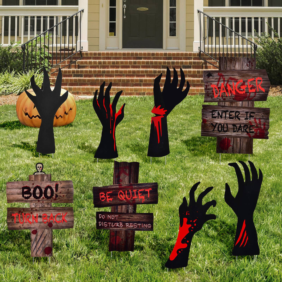 8 Piece Halloween Yard Signs Bloody Hand