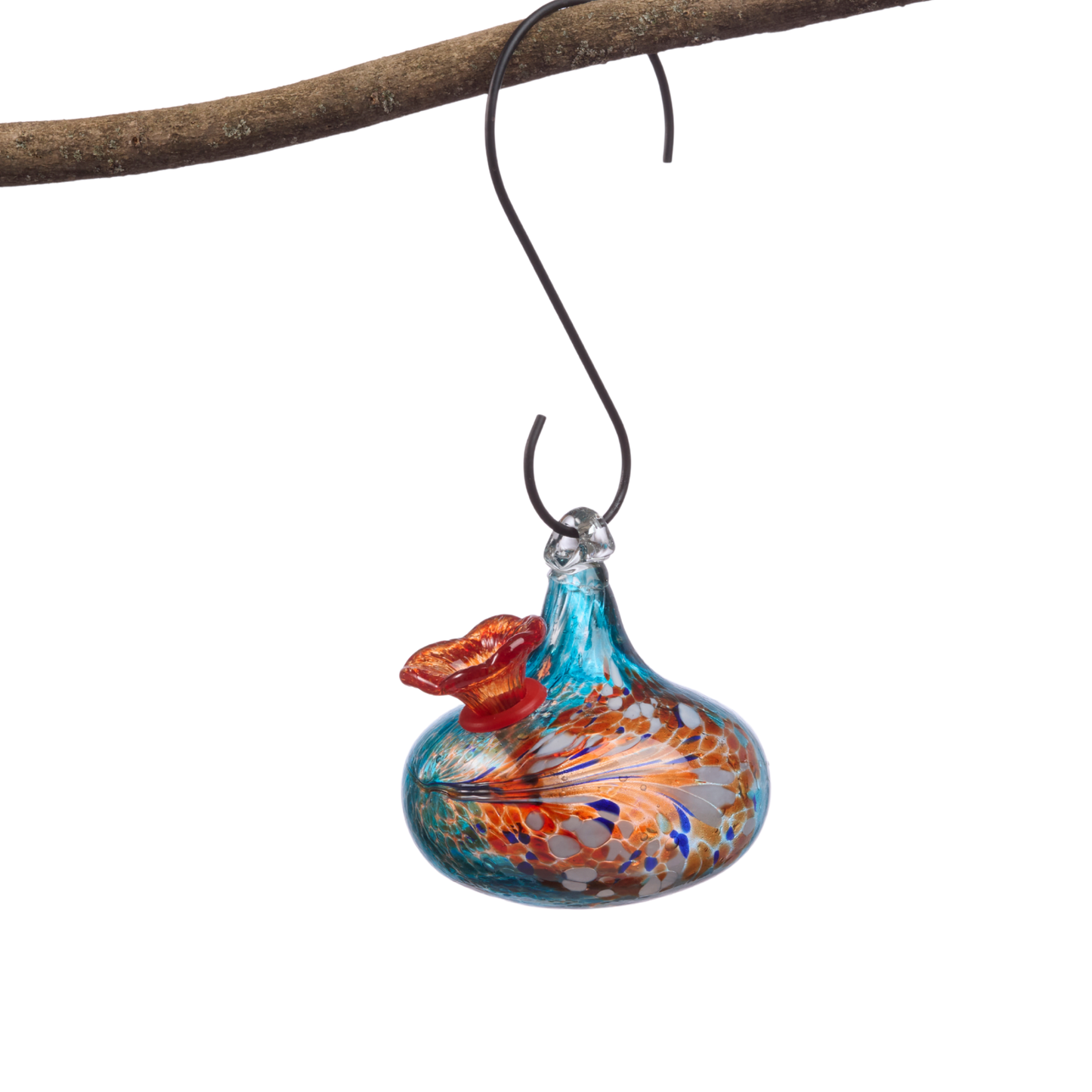Teardrop Blue Art Glass Hummingbird Feeder