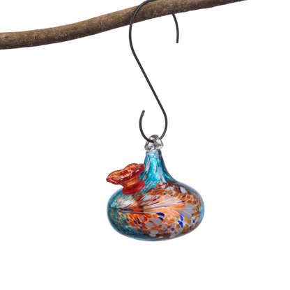 Teardrop Blue Art Glass Hummingbird Feeder