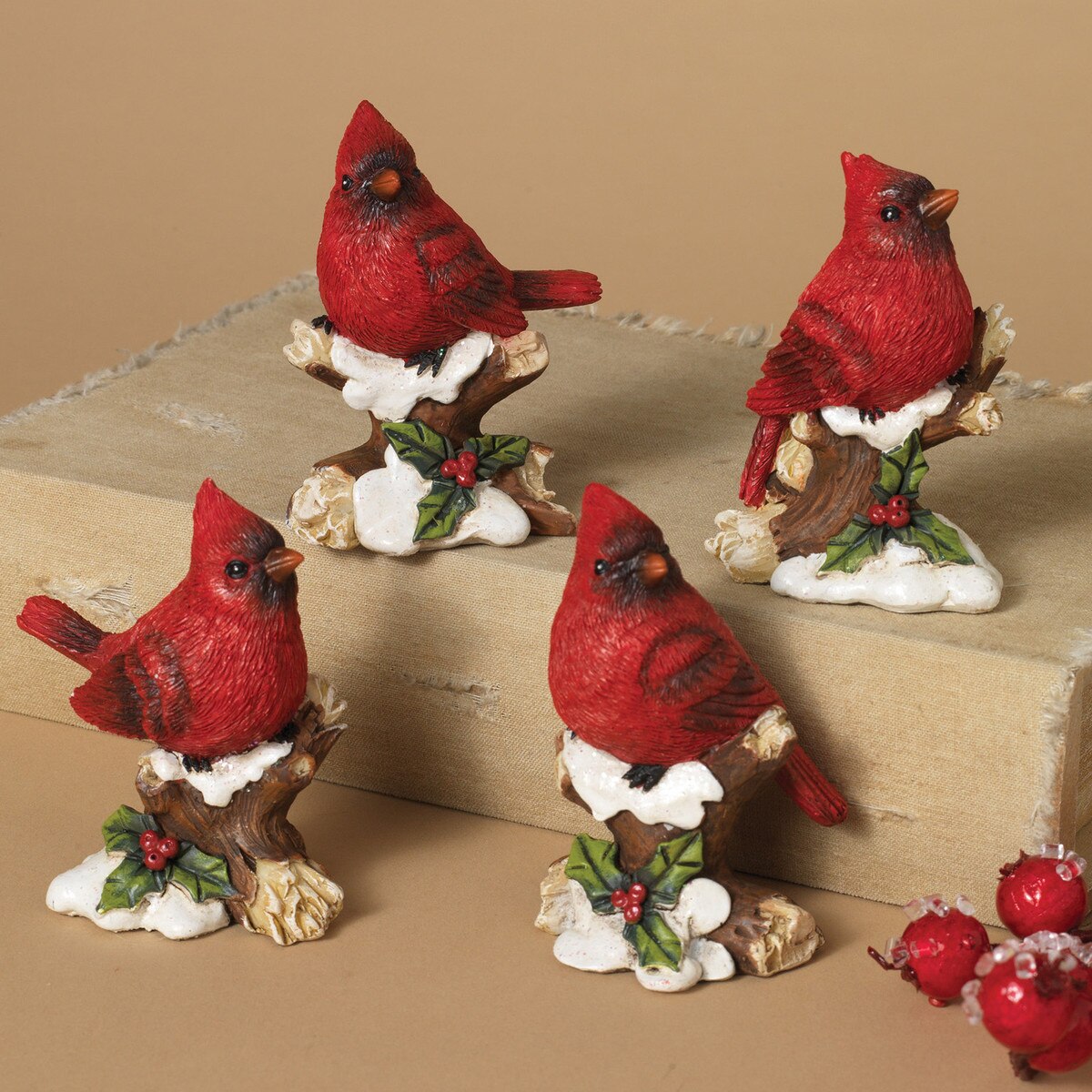 3"H Resin Cardinal Figurine on Snowy Branch