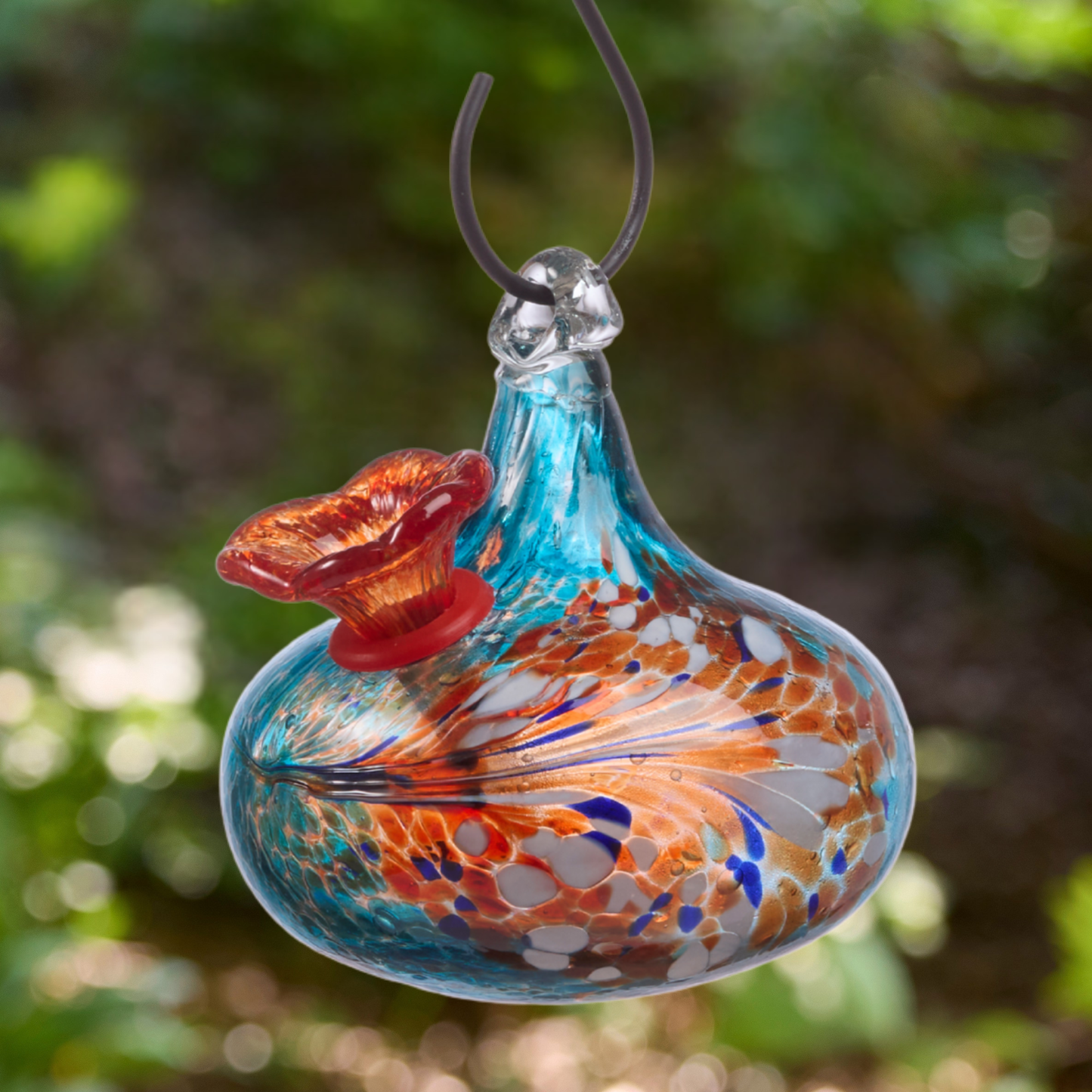 Teardrop Blue Art Glass Hummingbird Feeder