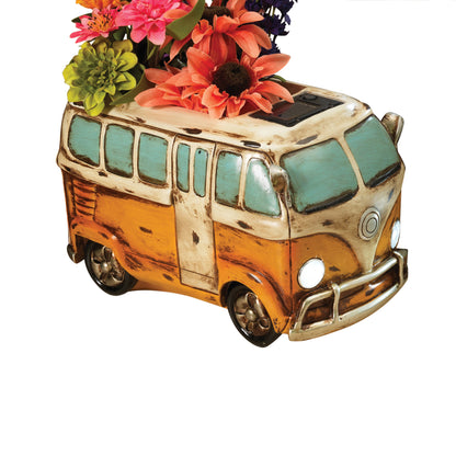 12"L Solar Lighted Resin Antique Hippie Wagon Planter