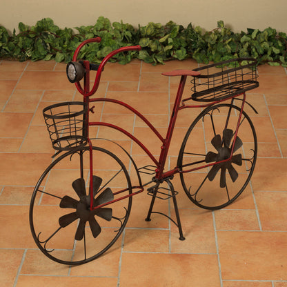 37"L Solar Lighted Metal Antique Bicycle Plant Stand