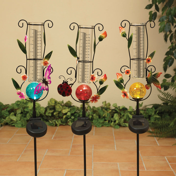 Solar Lighted Glass Ball Rain Guage