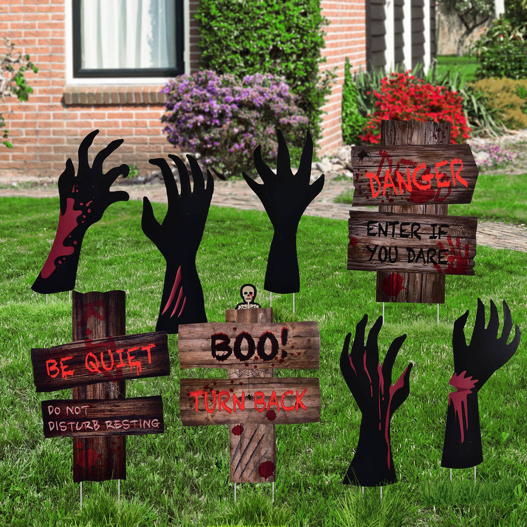 8 Piece Halloween Yard Signs Bloody Hand