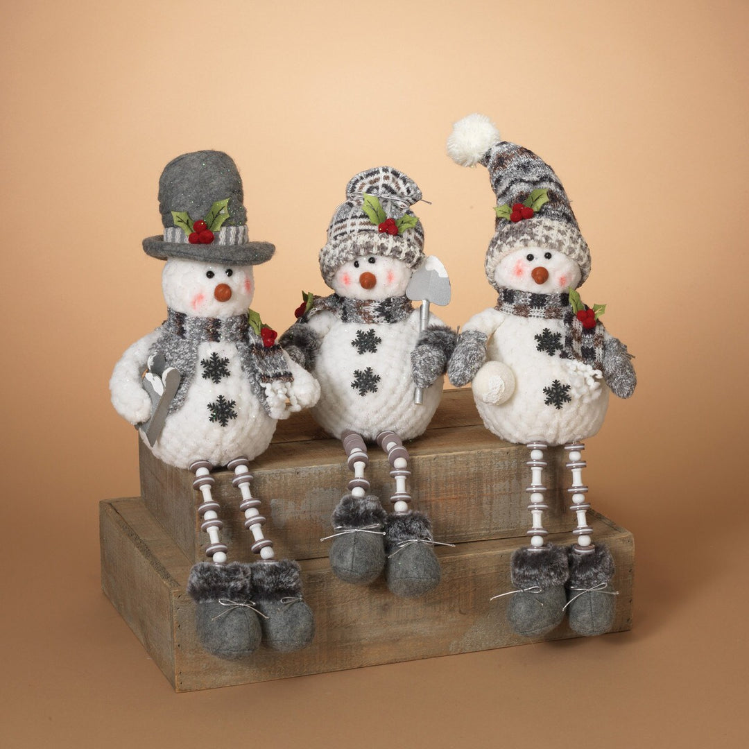 15"H Plush Holiday Snowman Shelf Sitter with Beaded Legs