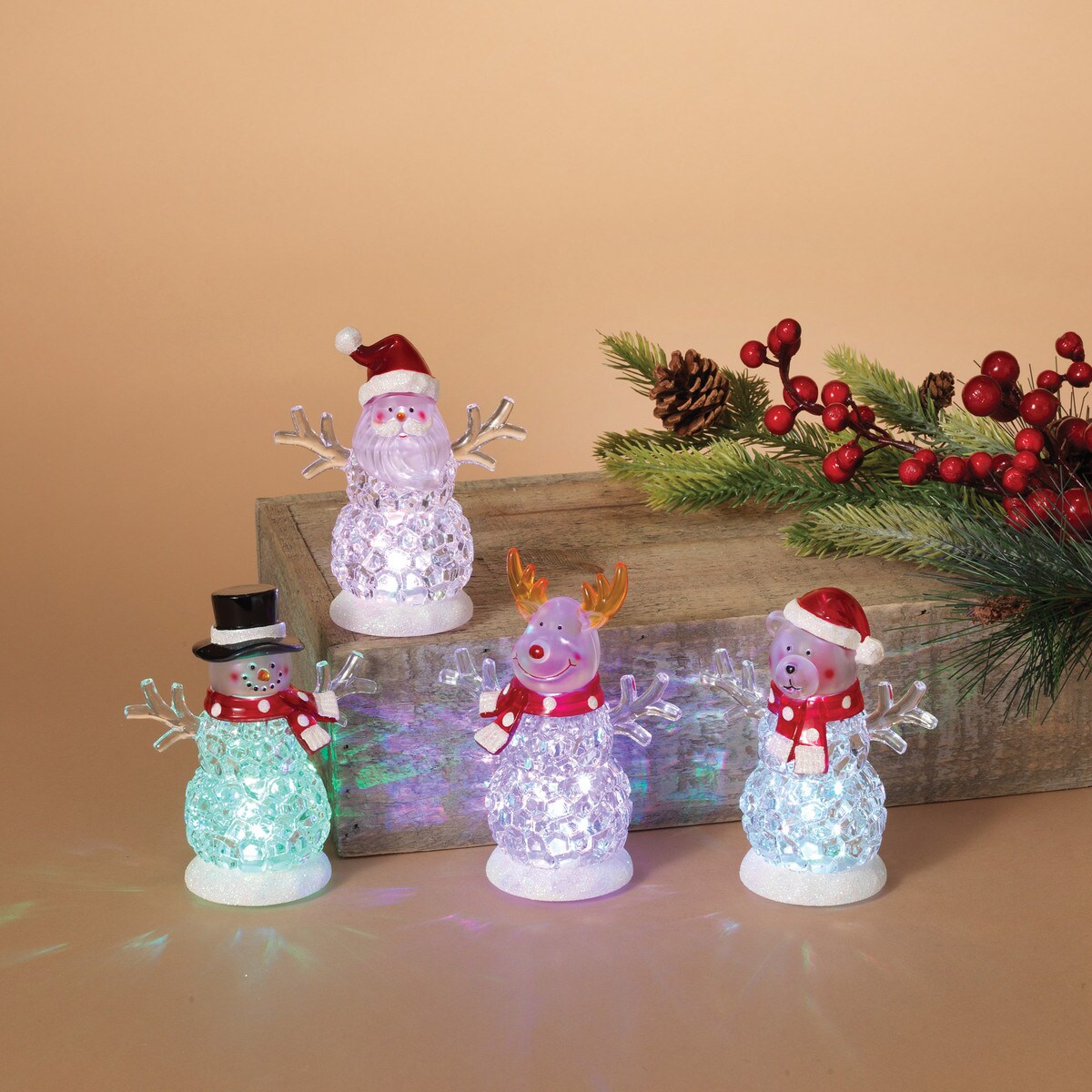 4.25"H B/O Lighted Acrylic Holiday Character Figurine