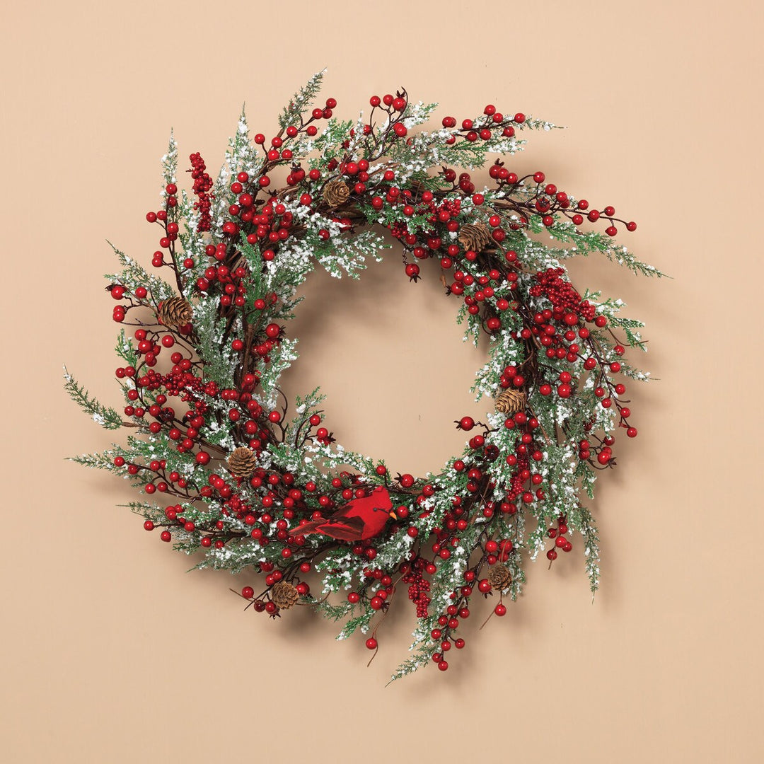 24"L PVC Wreath with Cardinal & Berries