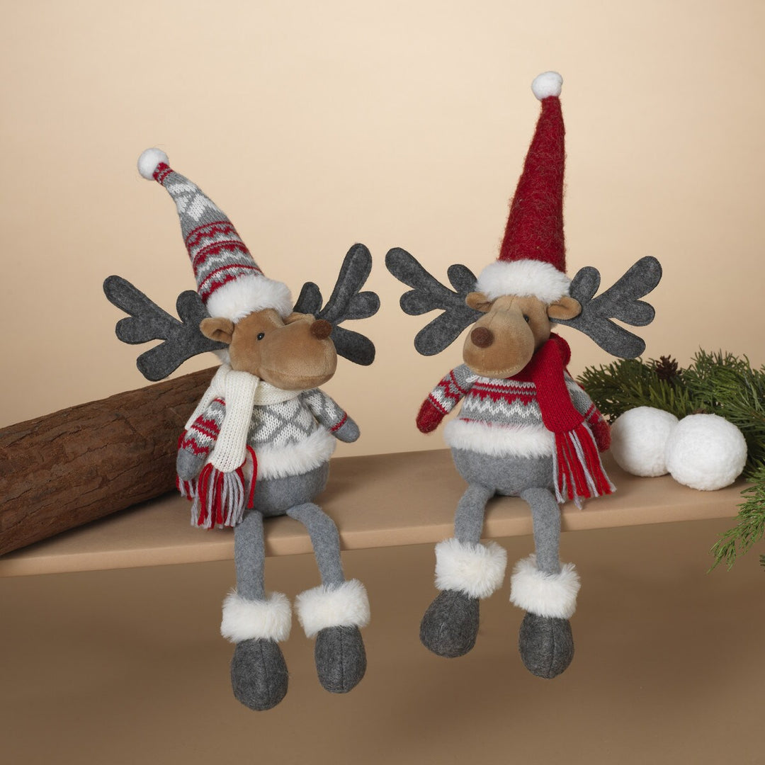 15.75"H Fabric Holiday Moose Shelf Sitter Figurine