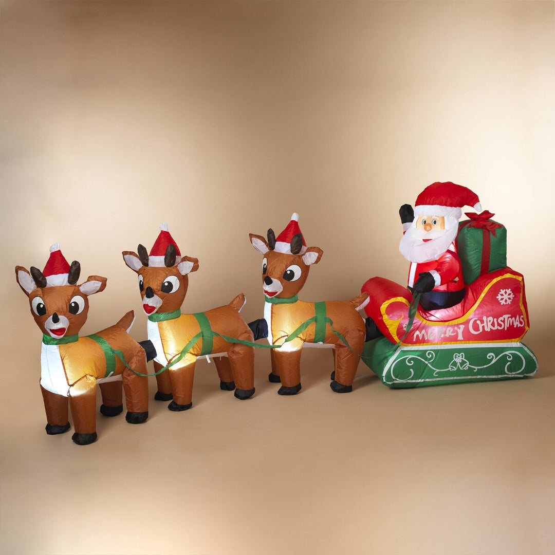 96"L Electric Lighted Inflatable Santa Riding Sleigh