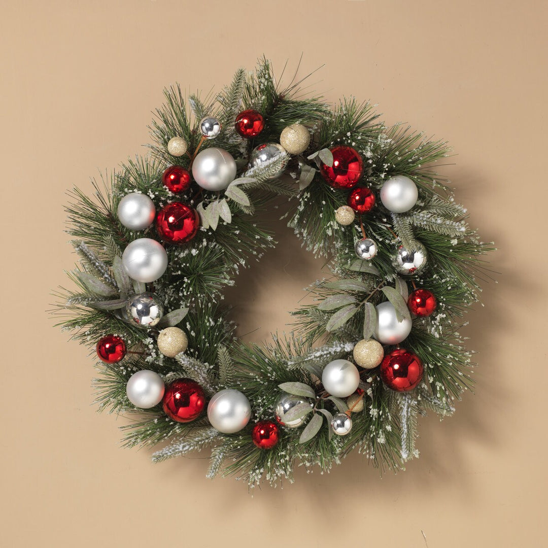 22"D Holiday Pine Wreath with Ornaments