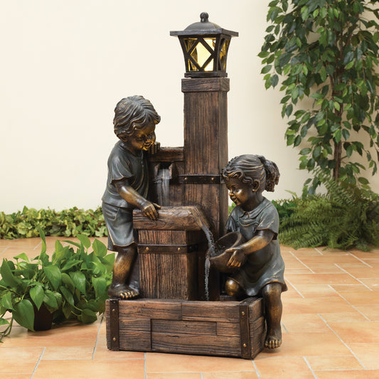39.5"H UL Electric Polyresin Boy & Girl Garden Water Fountain