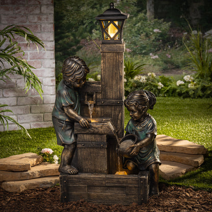 39.5"H UL Electric Polyresin Boy & Girl Garden Water Fountain