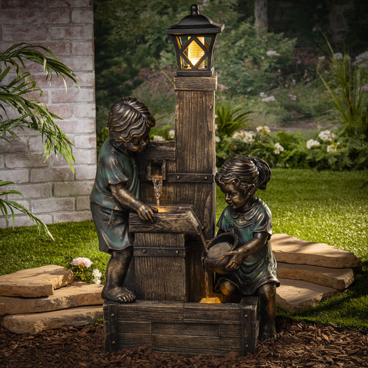 39.5"H UL Electric Polyresin Boy & Girl Garden Water Fountain