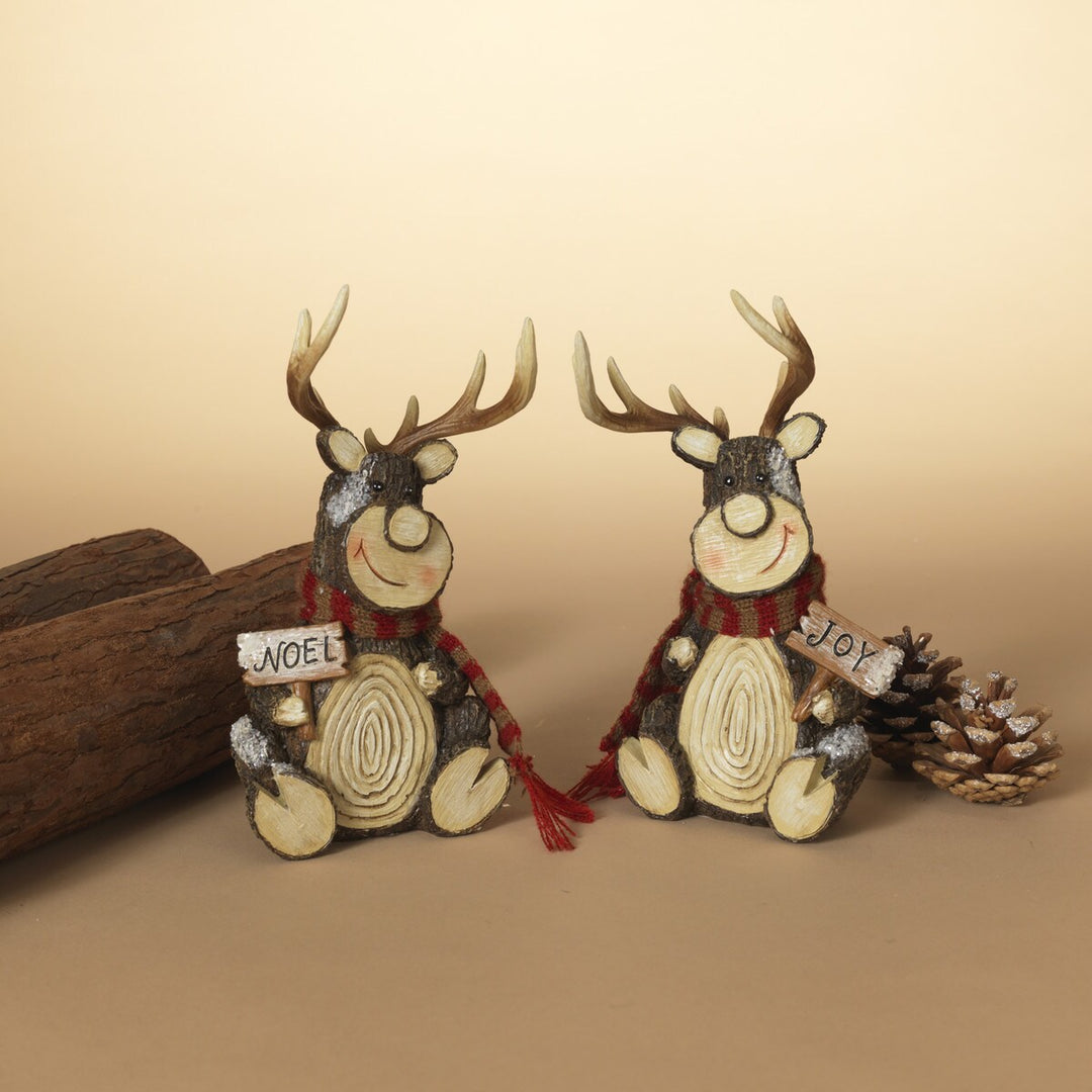 6"L Resin Holiday Sitting Deer with Fabric Scarf