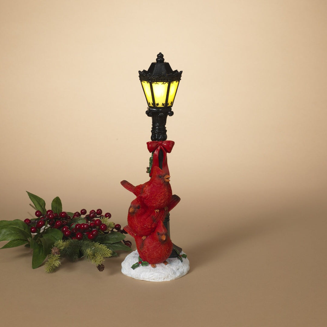 14.5"H B/O Lighted Resin Street Lamp with Cardinals