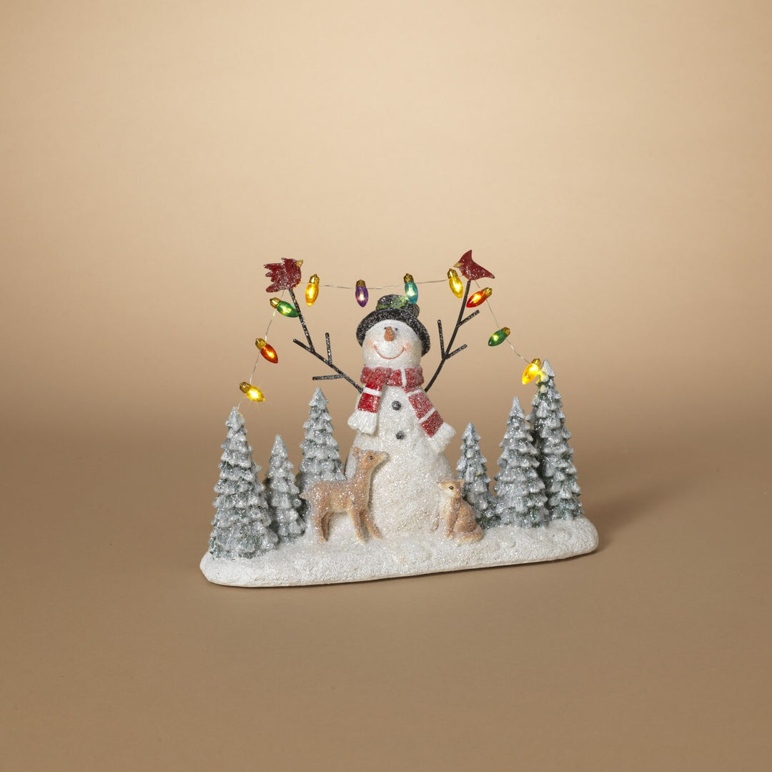 11"L B/O Lighted Resin Snowman with Light String