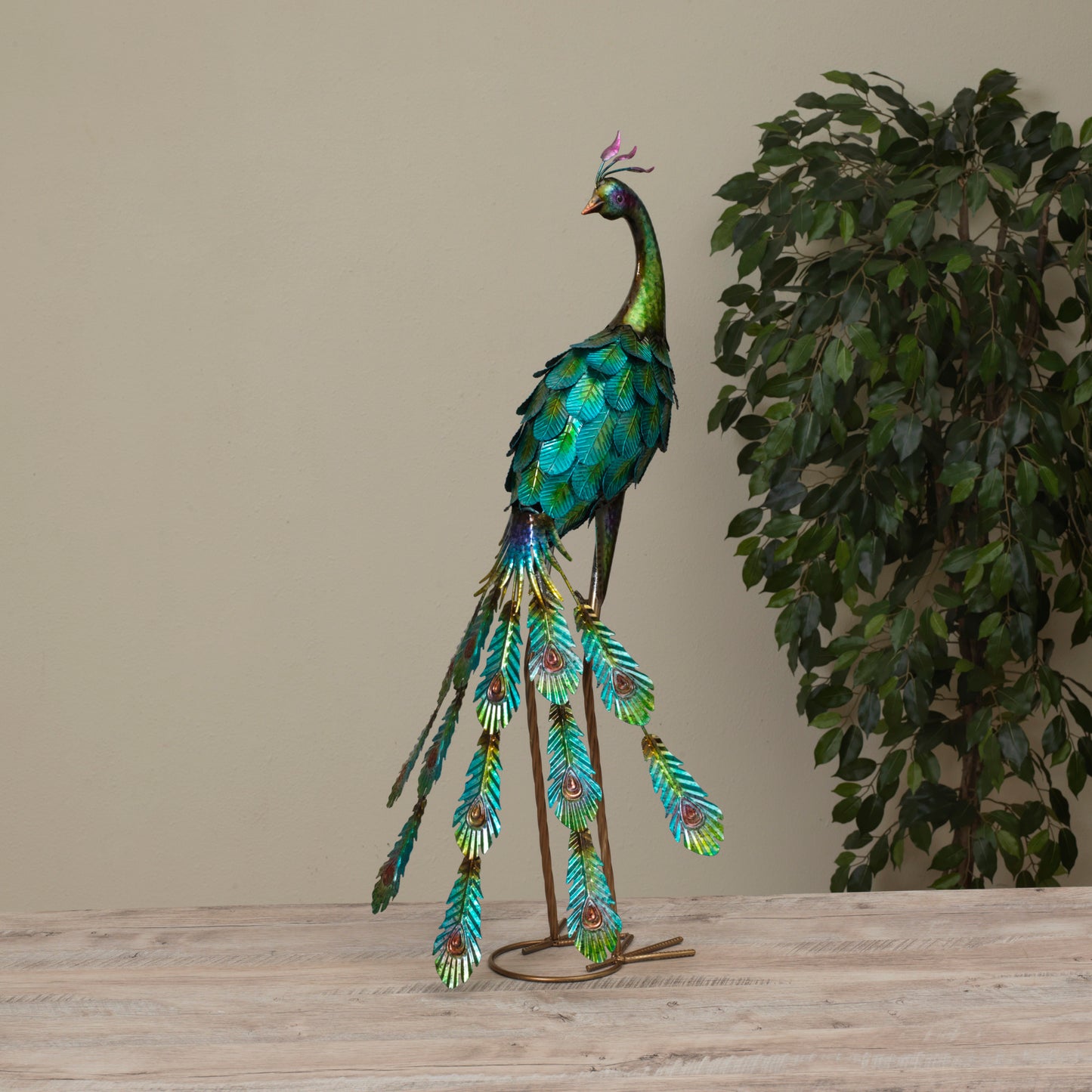 30"H Metal Peacock Figurine w/ Ground Stake