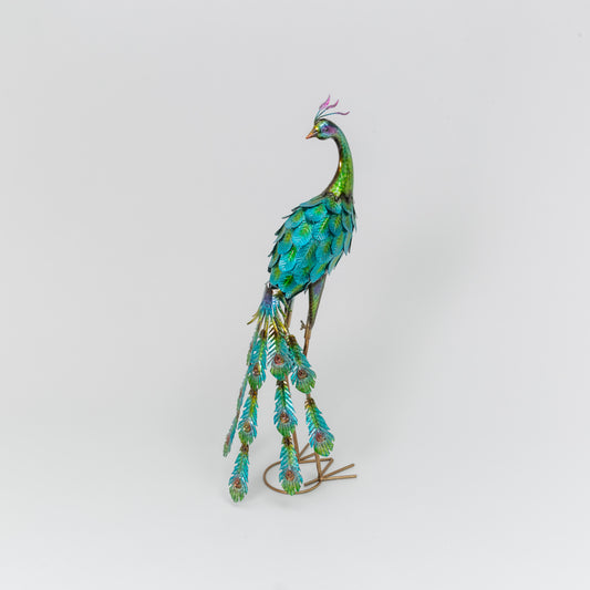 30"H Metal Peacock Figurine w/ Ground Stake