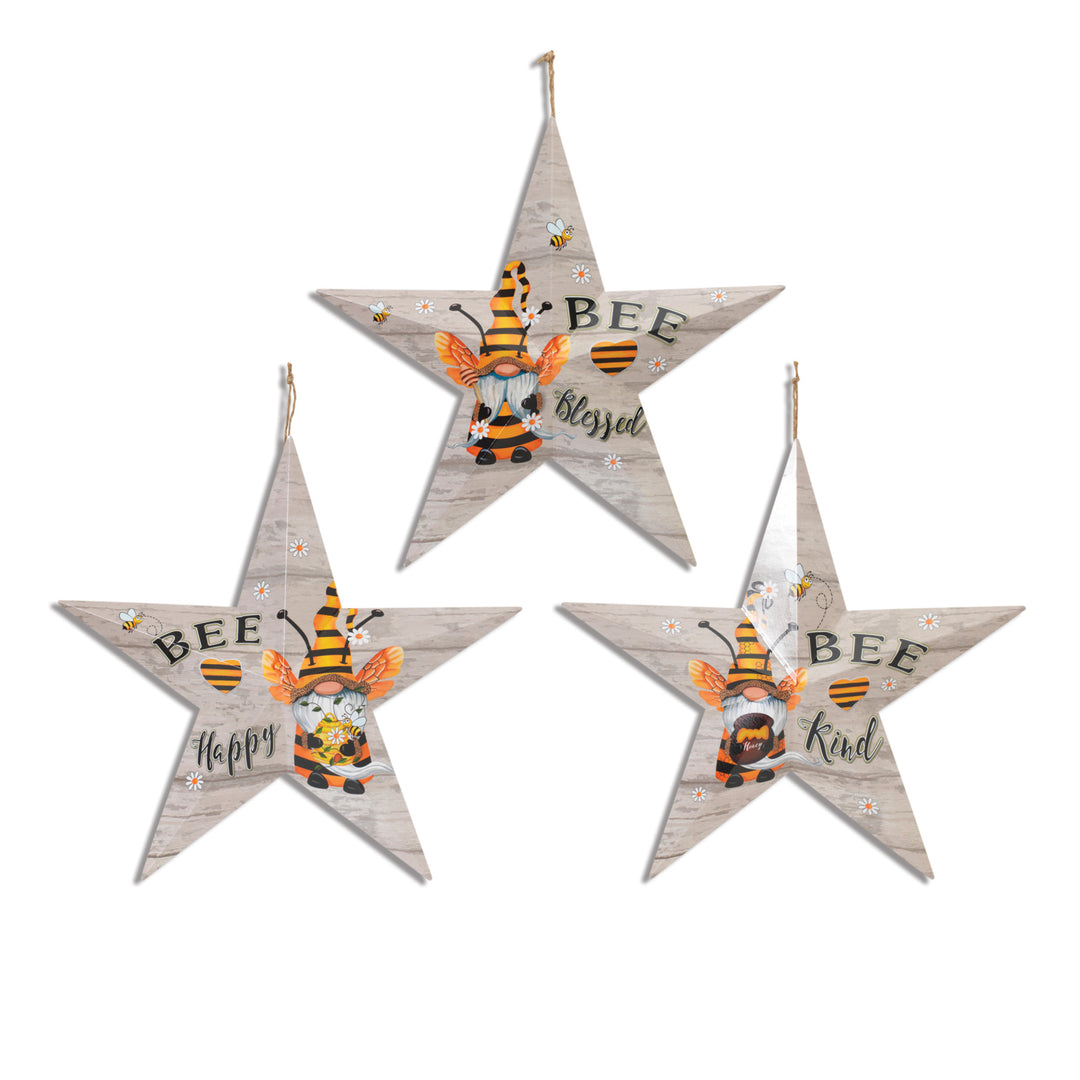 24"L Metal Bee Gnome Star Wall Decor