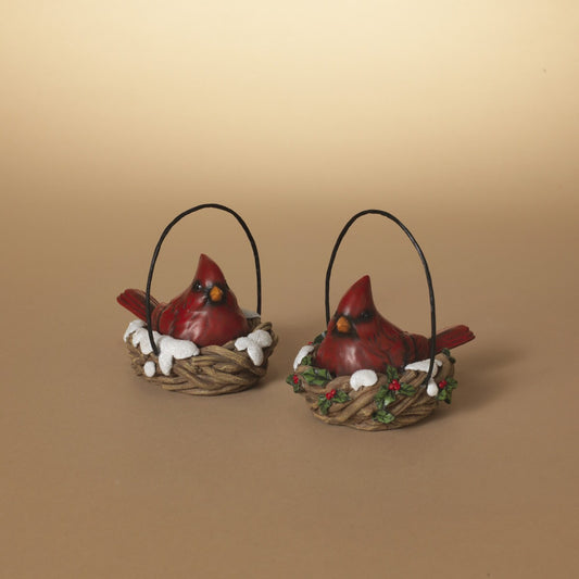 5.1"L Resin Cardinal in Bird Nest Basket