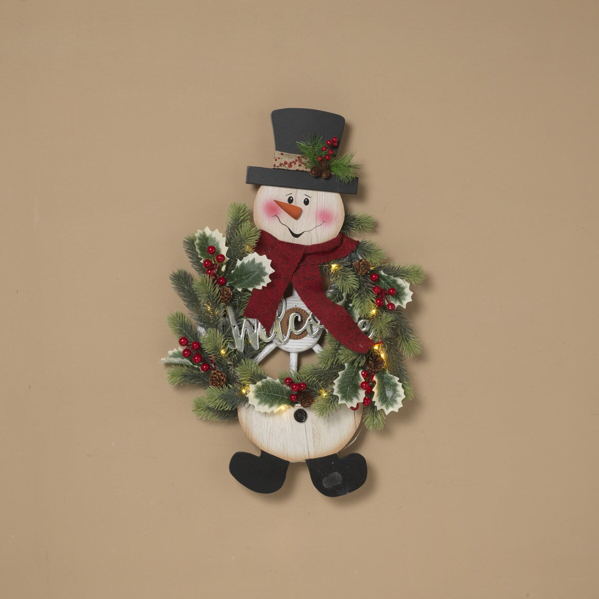 24" Battery Operated Lighted Wood Snowman