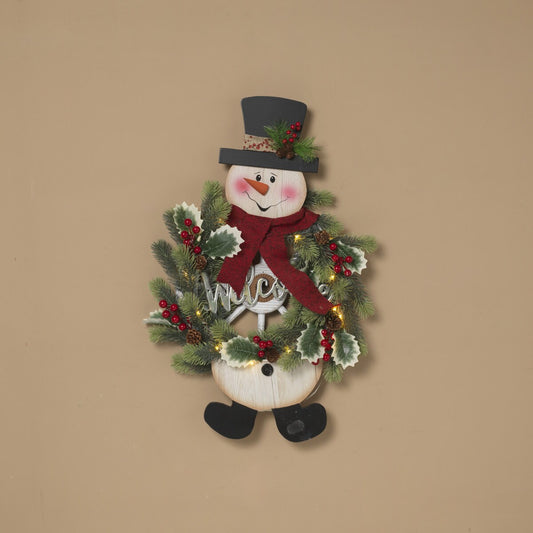 24" Battery Operated Lighted Wood Snowman