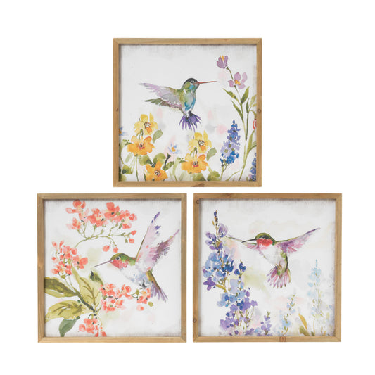 15.75"L Wood Hummingbird Design Wall Decor