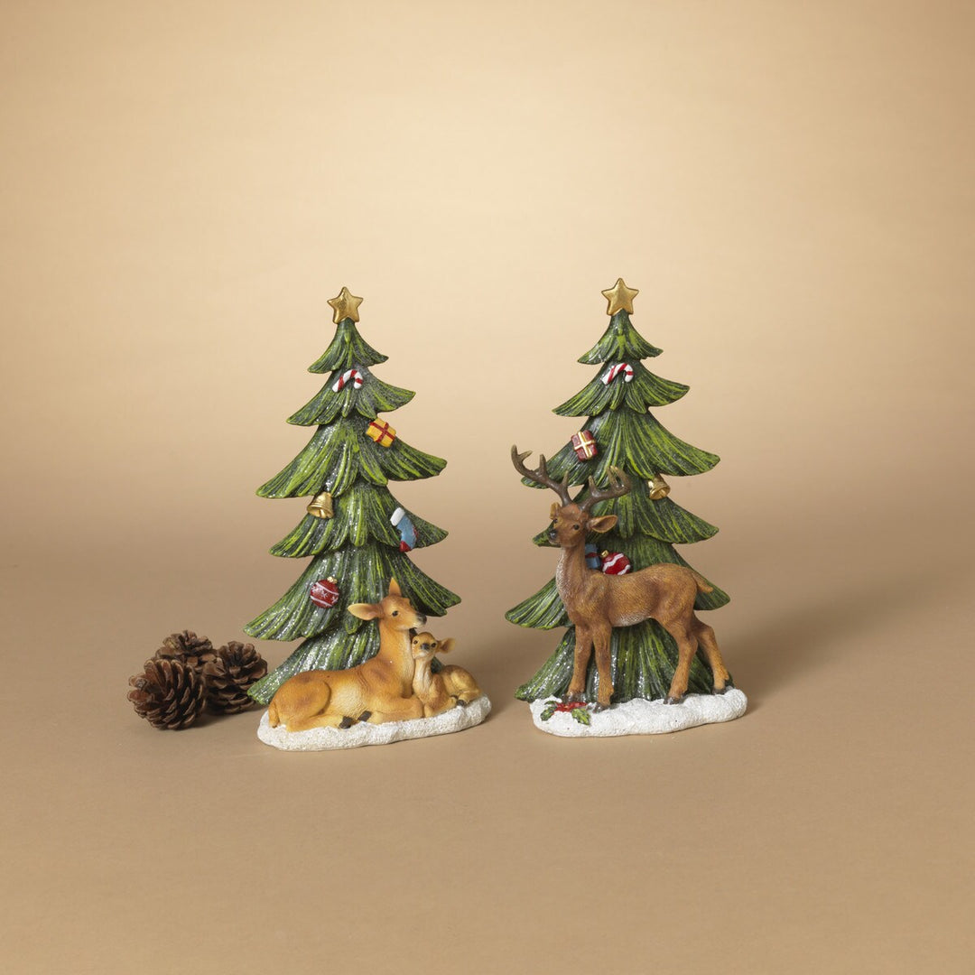 9"H Resin Holiday Tree with Deer