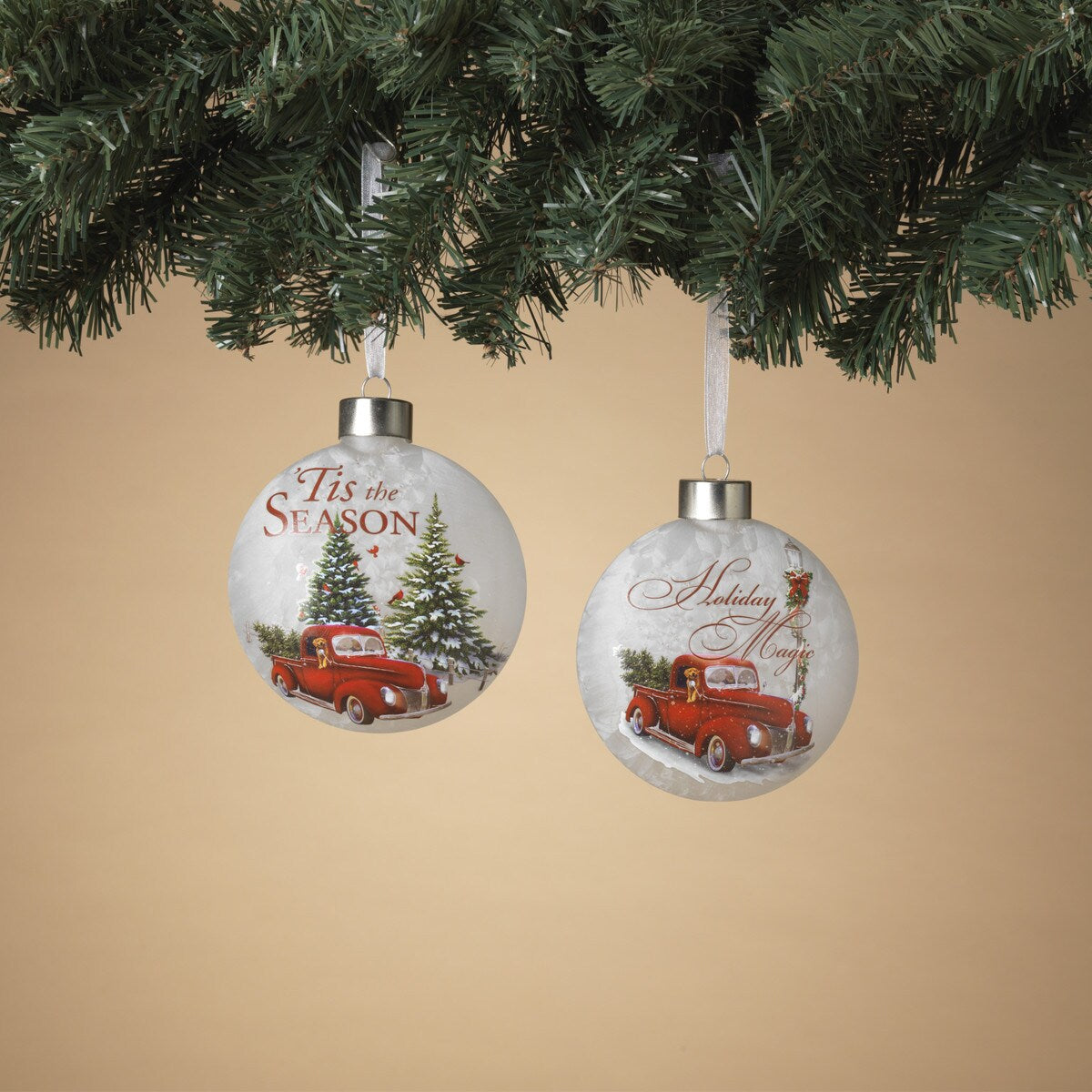 4.9"H Frosted Glass Holiday Truck Design Ornament