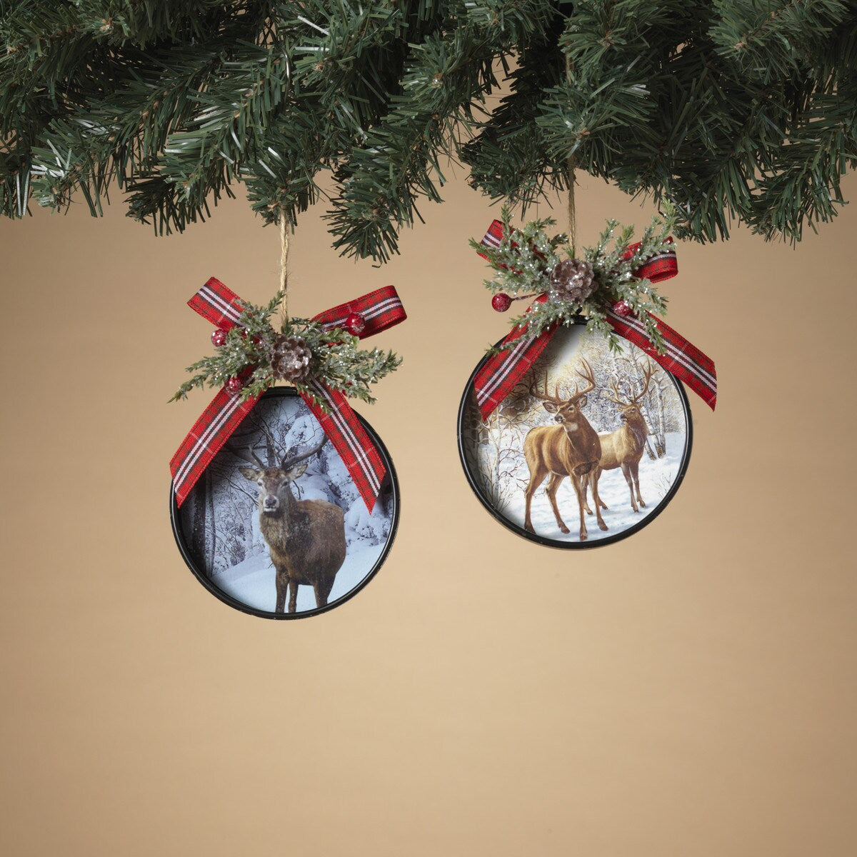 4.75"H Metal Holiday Deer Design Ornament with Floral Accent