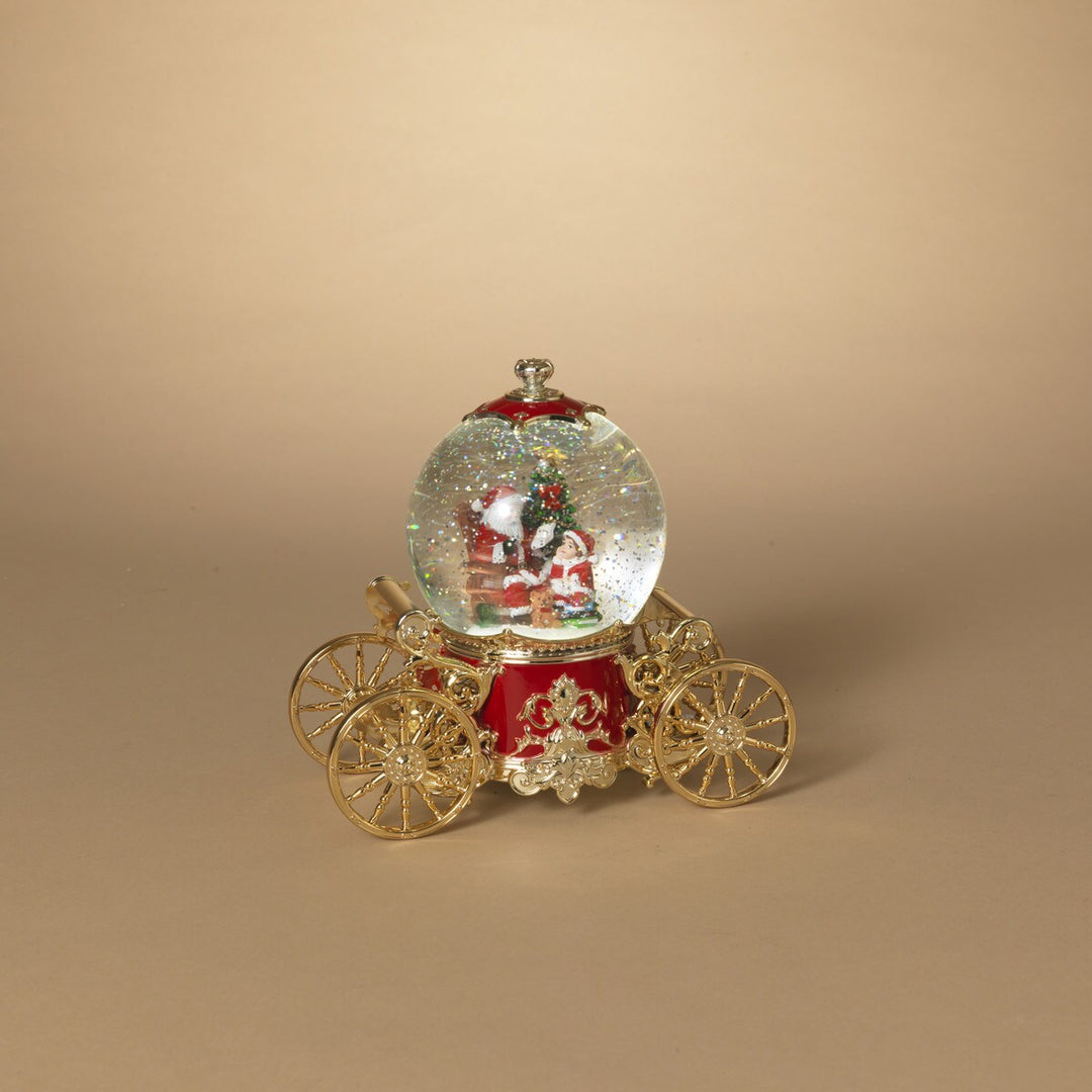 7.8"H B/O Lighted Musical Spinning Water Globe Carriage with Rotating Figurine