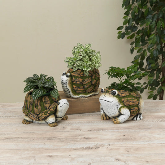 9.8"L Cement Garden Friend Design Planter