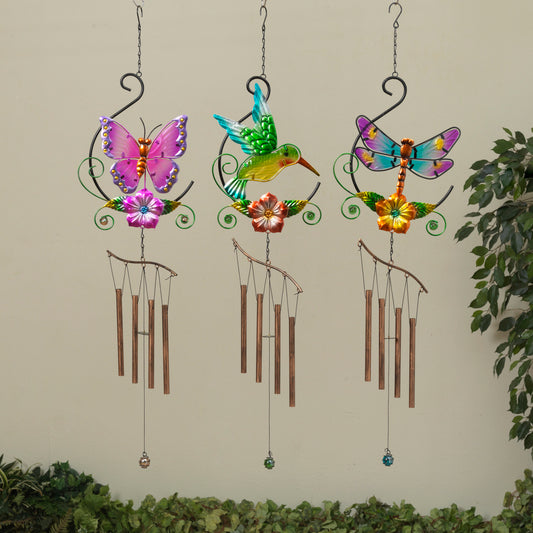 39"H Metal & Glass Garden Friend Wind Chime