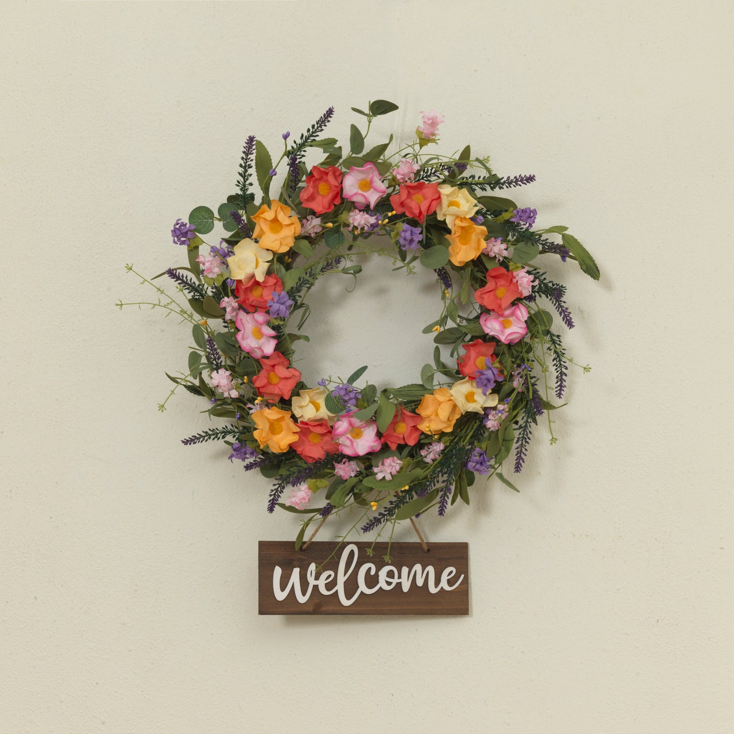 24"D Wild Flower Wreath w/ "Welcome" Sign