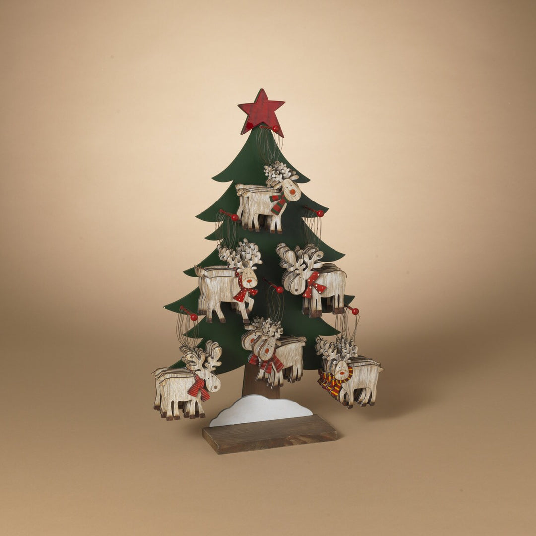 4.53"H Wood Deer & Moose Ornament