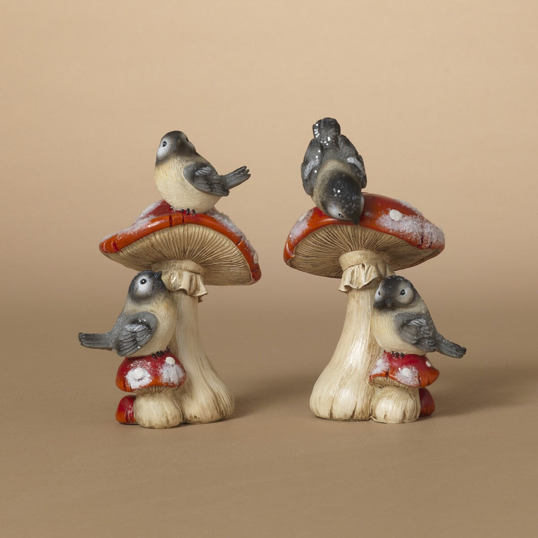 5.51"H Resin Holiday Mushrooms with Birds